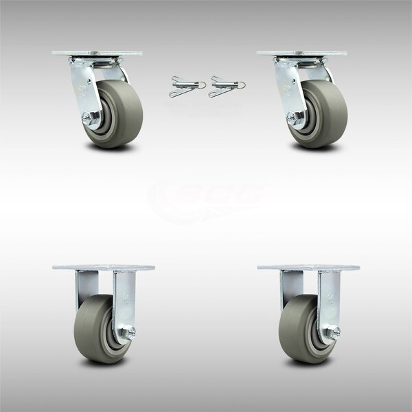 4 Inch SS Thermoplastic Caster Set with Ball Bearing 2 Swivel Lock 2 Rigid SCC